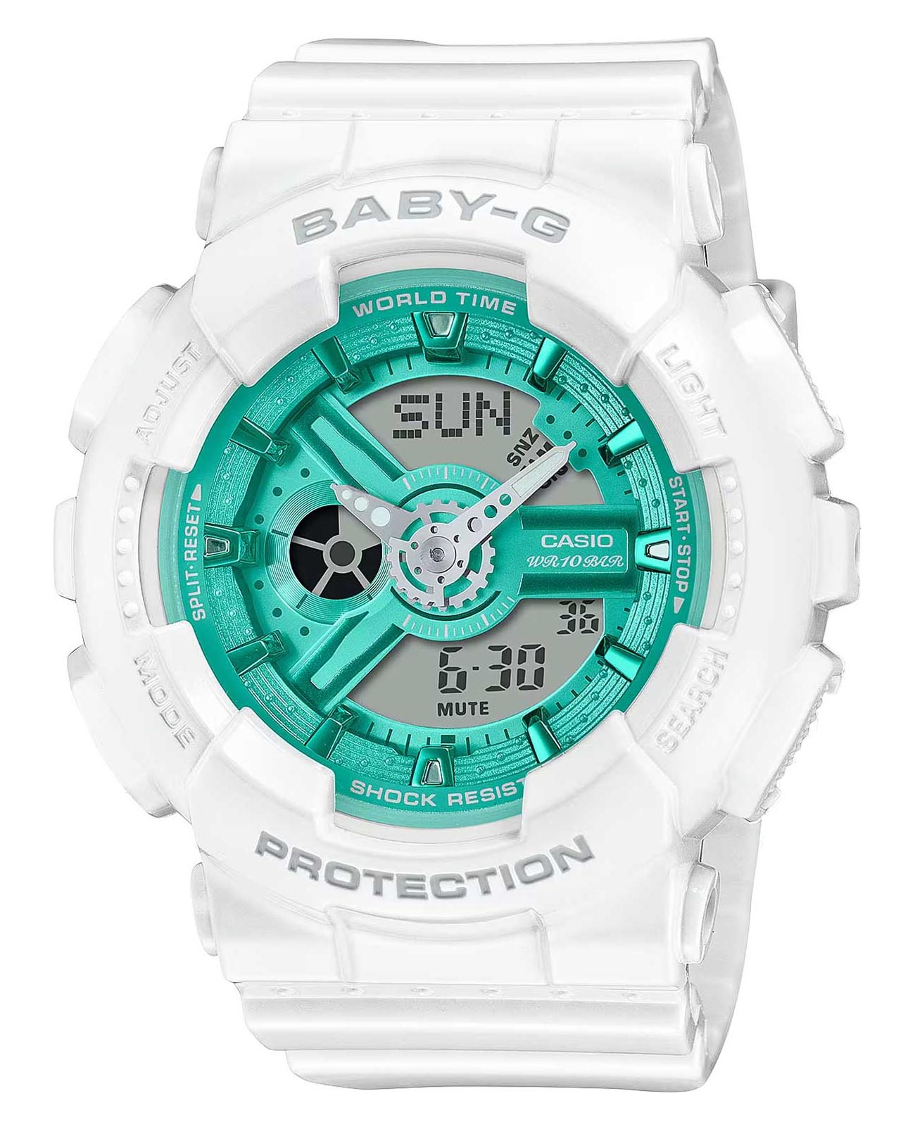 Casio Casio Baby-G BA-110XWS-7A  BA-110XWS-7A кварцевые женские часы зеленый циферблат, браслет пластик — вид спереди