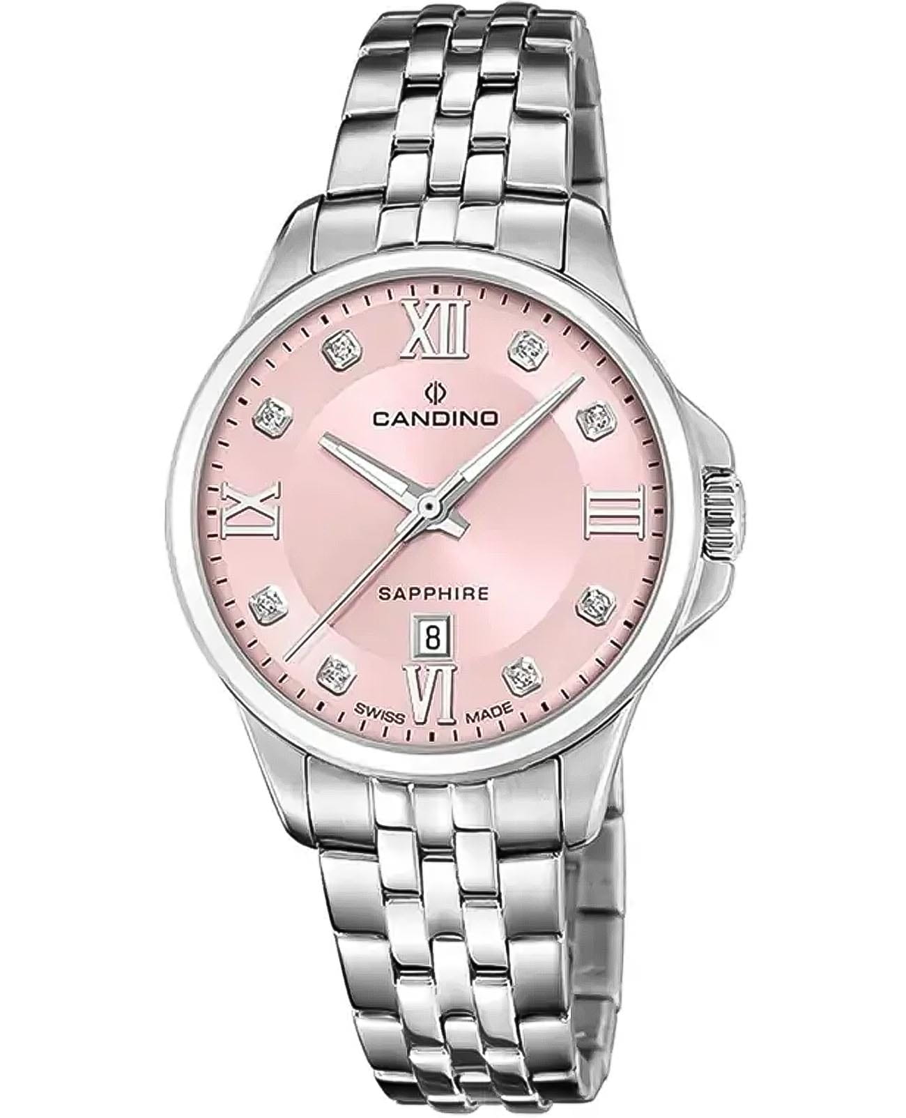 Candino Candino Lady Elegance Date C4766/3  C4766/3 кварцевые женские часы розовый циферблат, браслет нержавеющая сталь — вид спереди