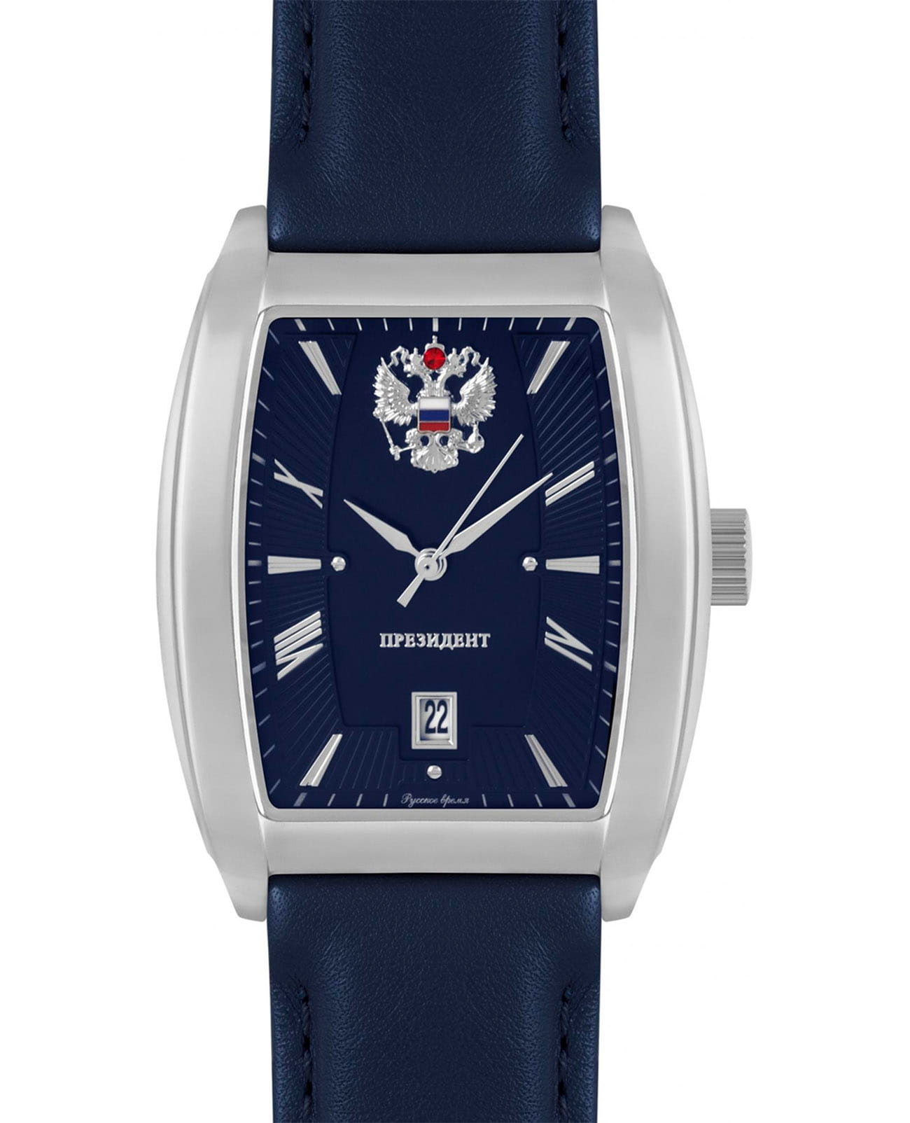 Президент Президент 1250598  1250598 кварцевые мужские часы синий циферблат, браслет кожаный — вид спереди