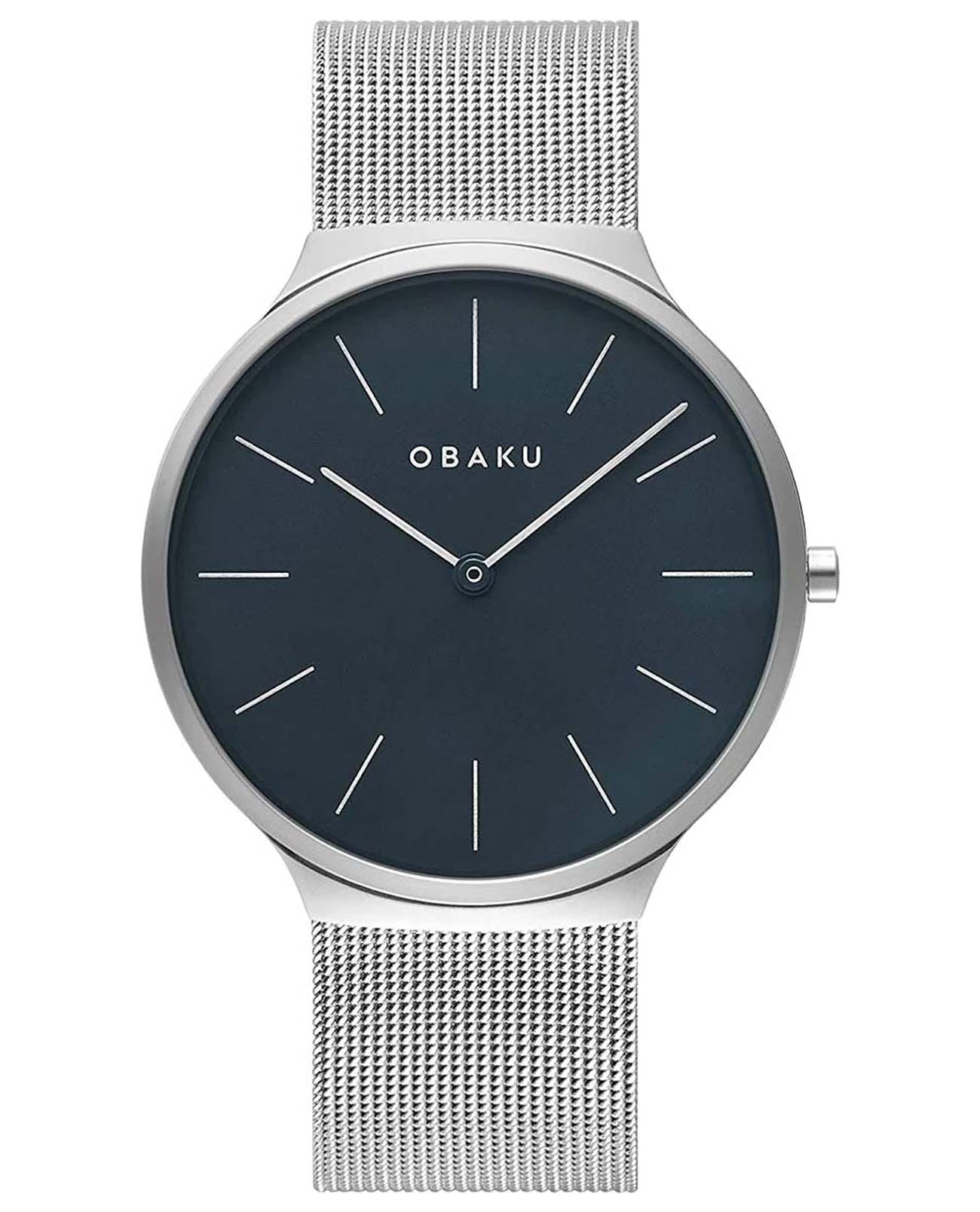 Obaku Obaku V240GXCLMC  V240GXCLMC кварцевые мужские часы синий циферблат, браслет нержавеющая сталь — вид спереди