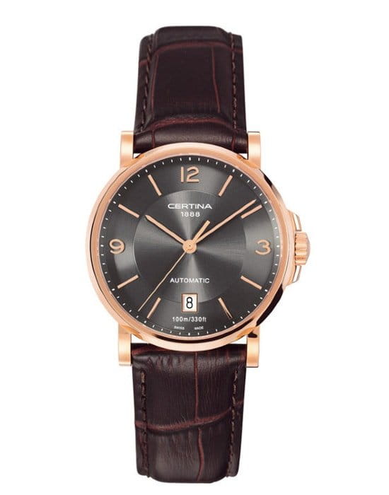 Certina Certina C017.407.36.087.00  C0174073608700 механические мужские часы коричневый циферблат, браслет кожаный — вид спереди