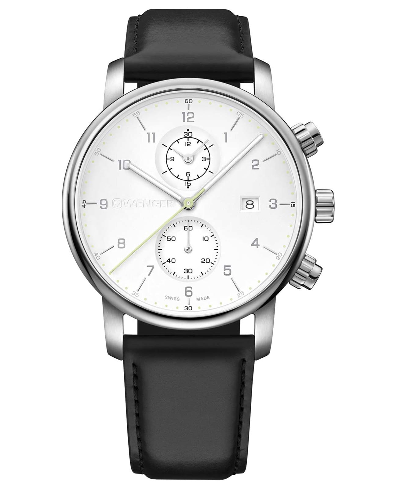 Wenger Urban classic 01.1743.123  01.1743.123 кварцевые мужские часы белый циферблат, браслет кожаный — вид спереди