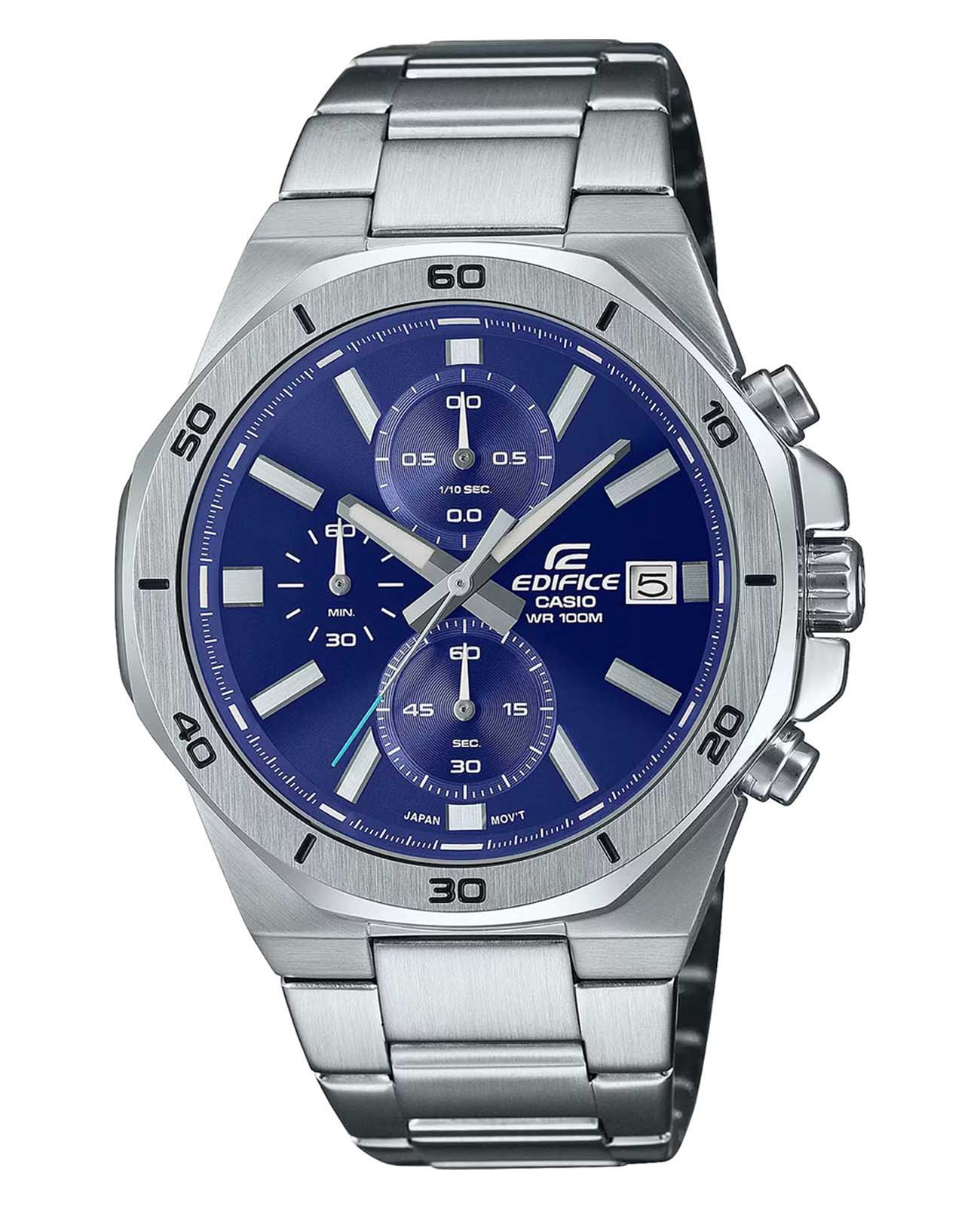 Casio Casio Edifice EFV-640D-2AVUDF (EFV-640D-2A) EFV EFV-640D-2A кварцевые мужские часы синий циферблат, браслет нержавеющая сталь — вид спереди
