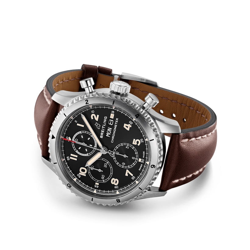 Breitling Breitling Aviator 8 Chronograph 43 A13316101B1X3, aviator 8 швейцария мужские часы на браслете кожаный боковой вид