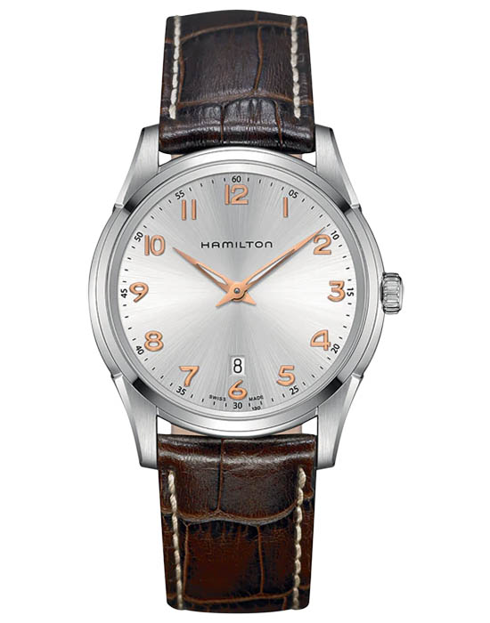 Hamilton Hamilton Jazzmaster Thinline Quartz H38511513  H38511513 кварцевые мужские часы белый циферблат, браслет кожаный — вид спереди