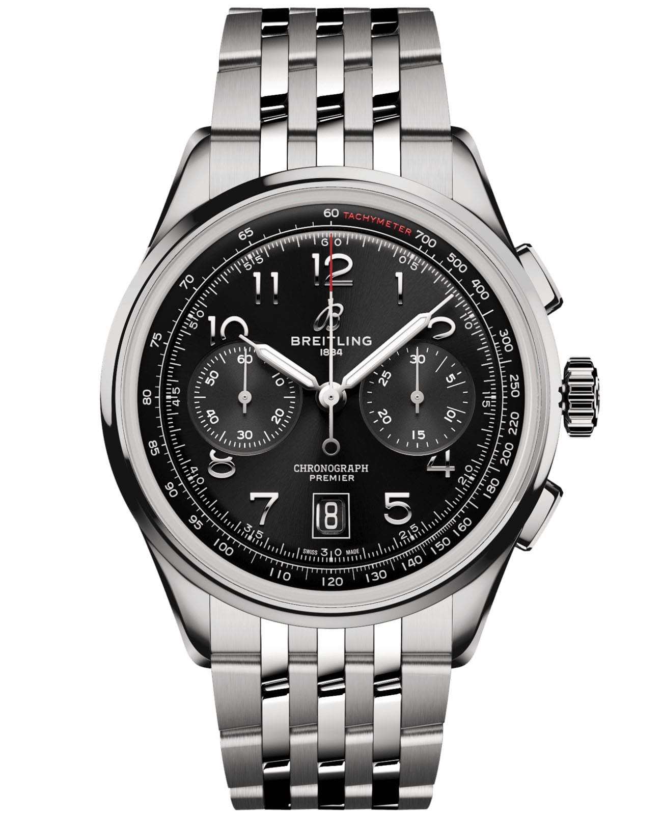 Breitling Breitling Premier B01 Chronograph 42 AB0145221B1A1  AB0145221B1A1 механические мужские часы черный циферблат, браслет нержавеющая сталь — вид спереди
