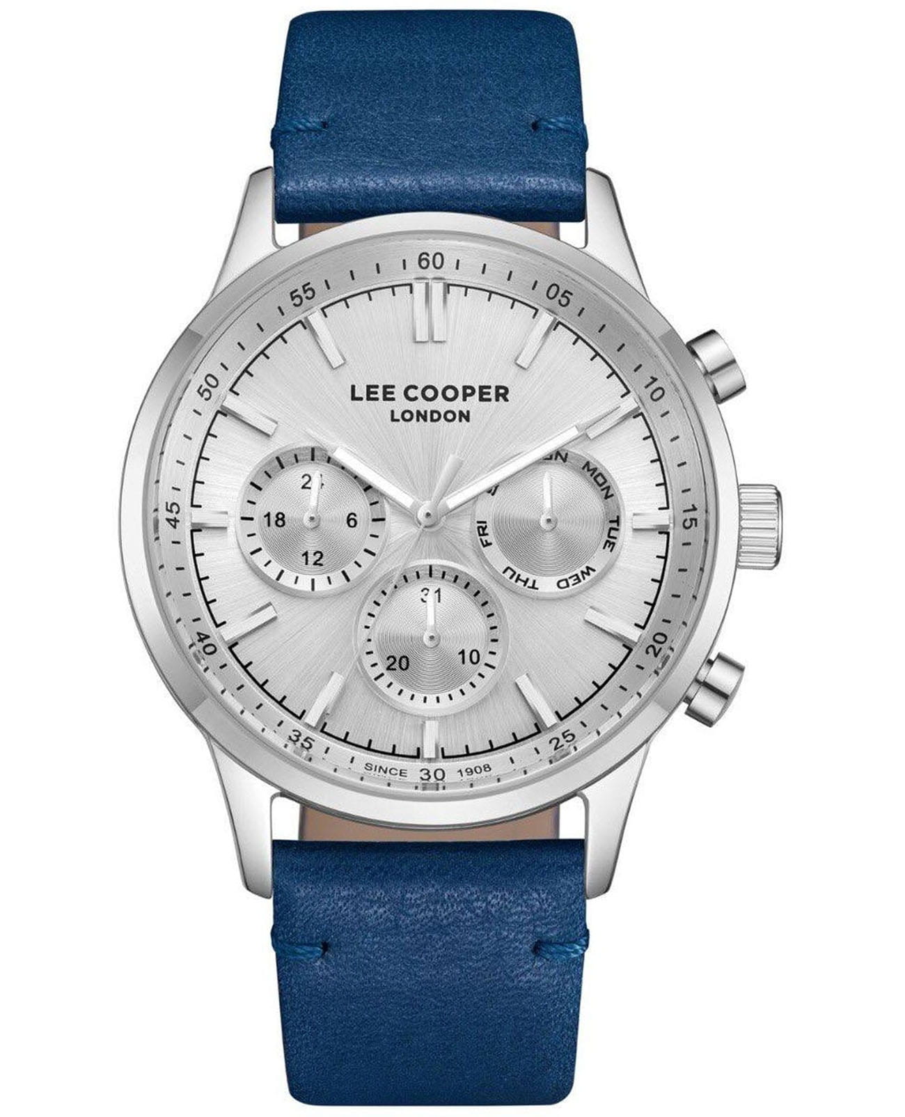 Lee Cooper Lee Cooper LC08001.339  LC08001.339 кварцевые мужские часы серебристый циферблат, браслет кожаный — вид спереди