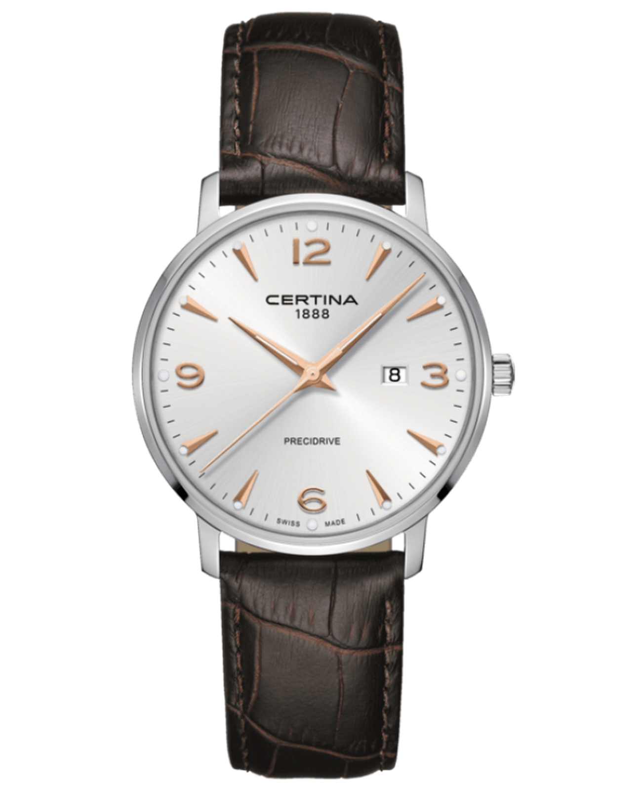 Certina Certina DS Caimano C035.410.16.037.01 DS Caimano C0354101603701 кварцевые мужские часы серебристый циферблат, браслет кожаный — вид спереди