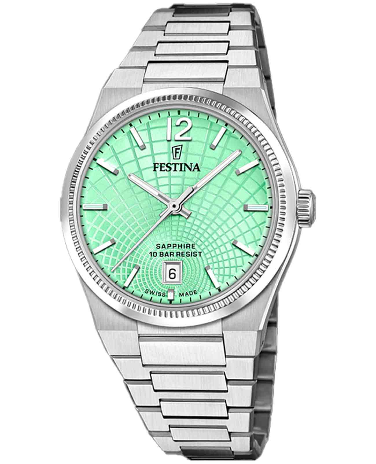 Festina Festina Rive F20052/4  F20052/4 кварцевые женские часы зеленый циферблат, браслет нержавеющая сталь — вид спереди