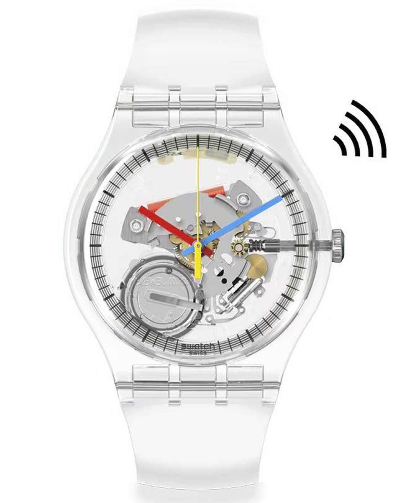 Swatch Swatch New Gent Biosourced Swatch Pay! SO29K115-5300  SO29K115-5300 кварцевые мужские часы прозрачный циферблат, браслет пластик — вид спереди