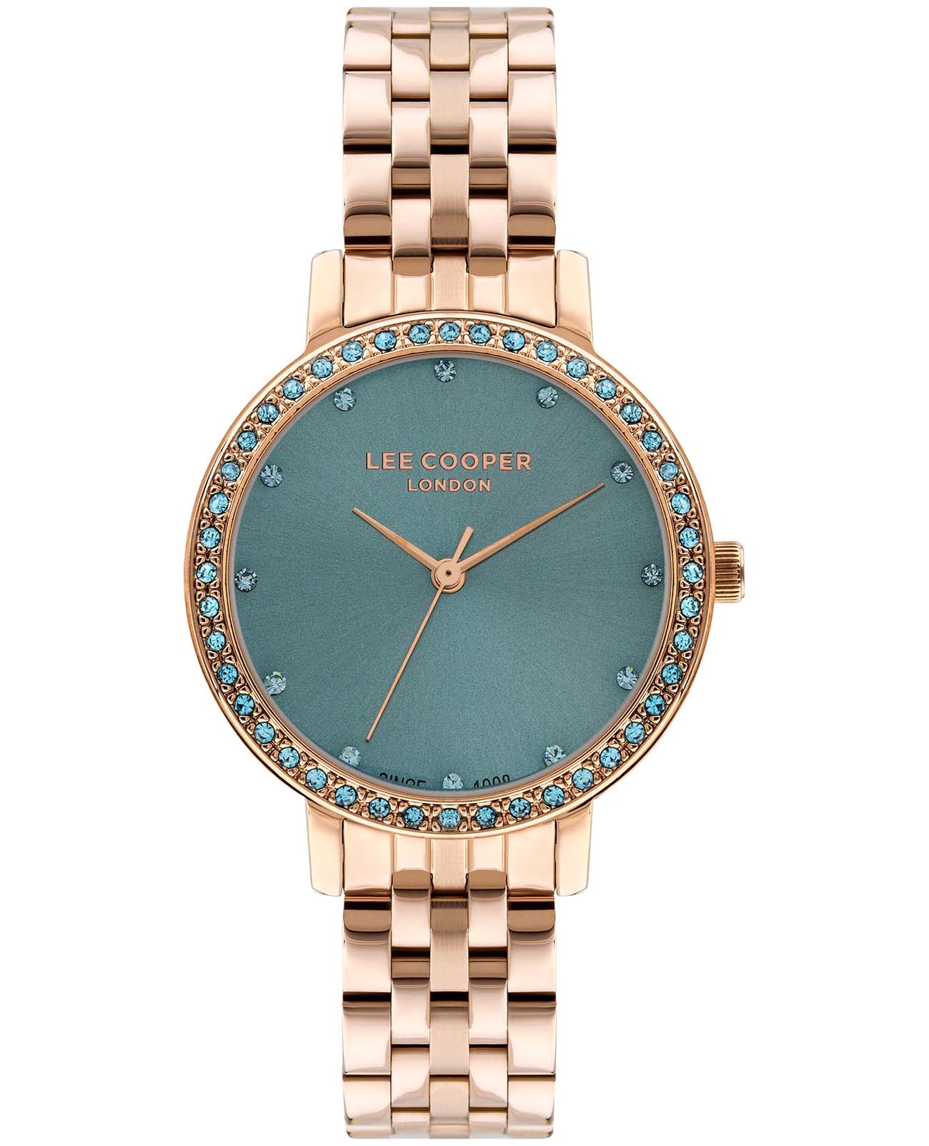Lee Cooper Lee Cooper LC07590.490  LC07590.490 кварцевые женские часы бирюзовый циферблат, браслет нержавеющая сталь с ip-покрытием — вид спереди