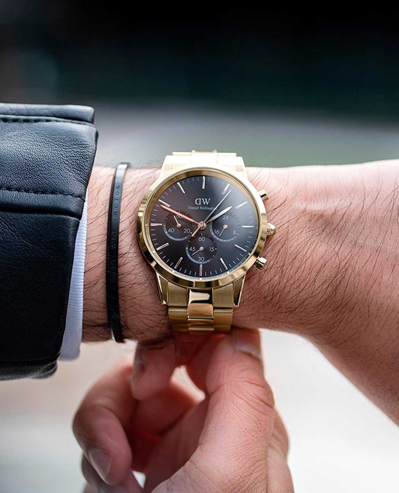 Daniel Wellington Daniel Wellington Iconic Link Arctic DW00100641 кварцевые мужские часы часы крупный план черный циферблата