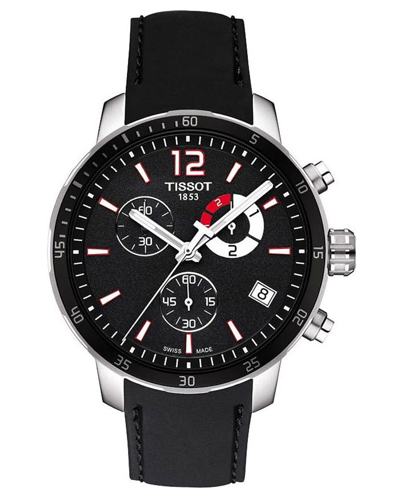 Tissot Tissot T-Sport Quickster Chronograph T095.449.17.057.00 Quickster T0954491705700 кварцевые мужские часы черный циферблат, браслет кожаный — вид спереди