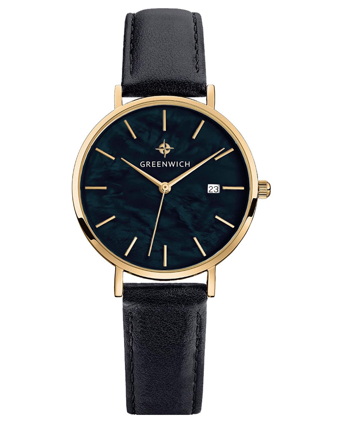 Greenwich Greenwich Shell GW 301.21.51  GW 301.21.51 кварцевые женские часы черный циферблат, браслет кожаный — вид спереди