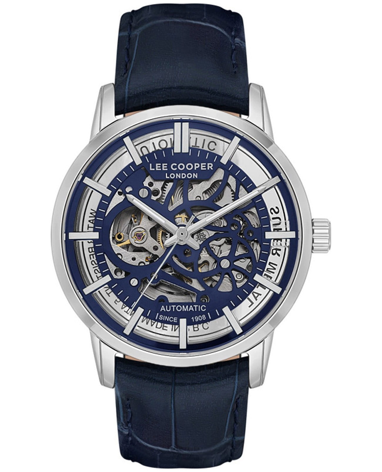 Lee Cooper Lee Cooper LC08035.399  LC08035.399 механические мужские часы синий циферблат, браслет кожаный — вид спереди