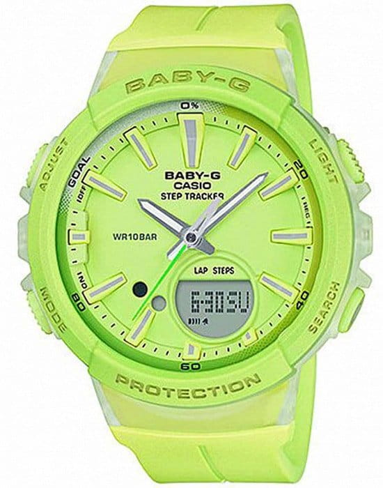 Casio Casio Baby-G BGS-100-9A  BGS-100-9A кварцевые женские часы зеленый циферблат, браслет пластик — вид спереди