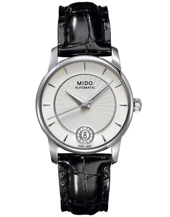 Mido Mido Baroncelli Diamonds M007.207.16.036.00  M0072071603600 механические женские часы белый циферблат, браслет кожаный — вид спереди