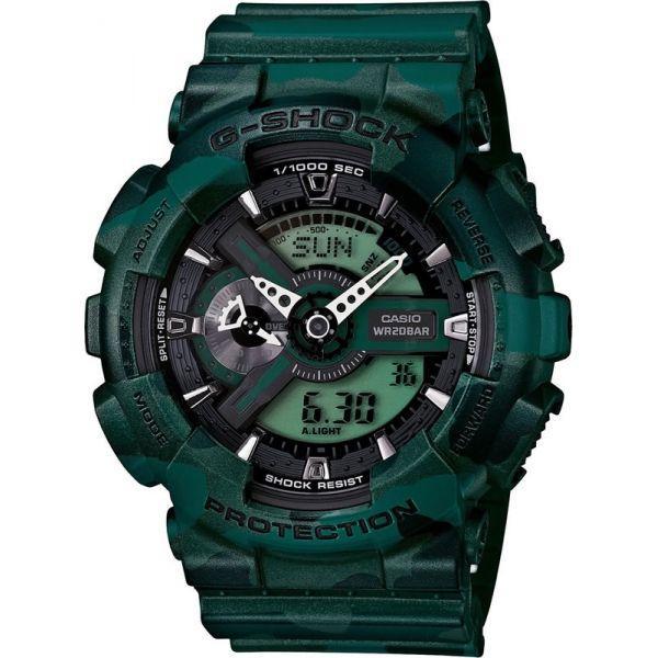 Casio Casio G-Shock GA-110CM-3A GA-110 GA-110CM-3A электронные мужские часы зеленый циферблат, браслет пластик — вид спереди