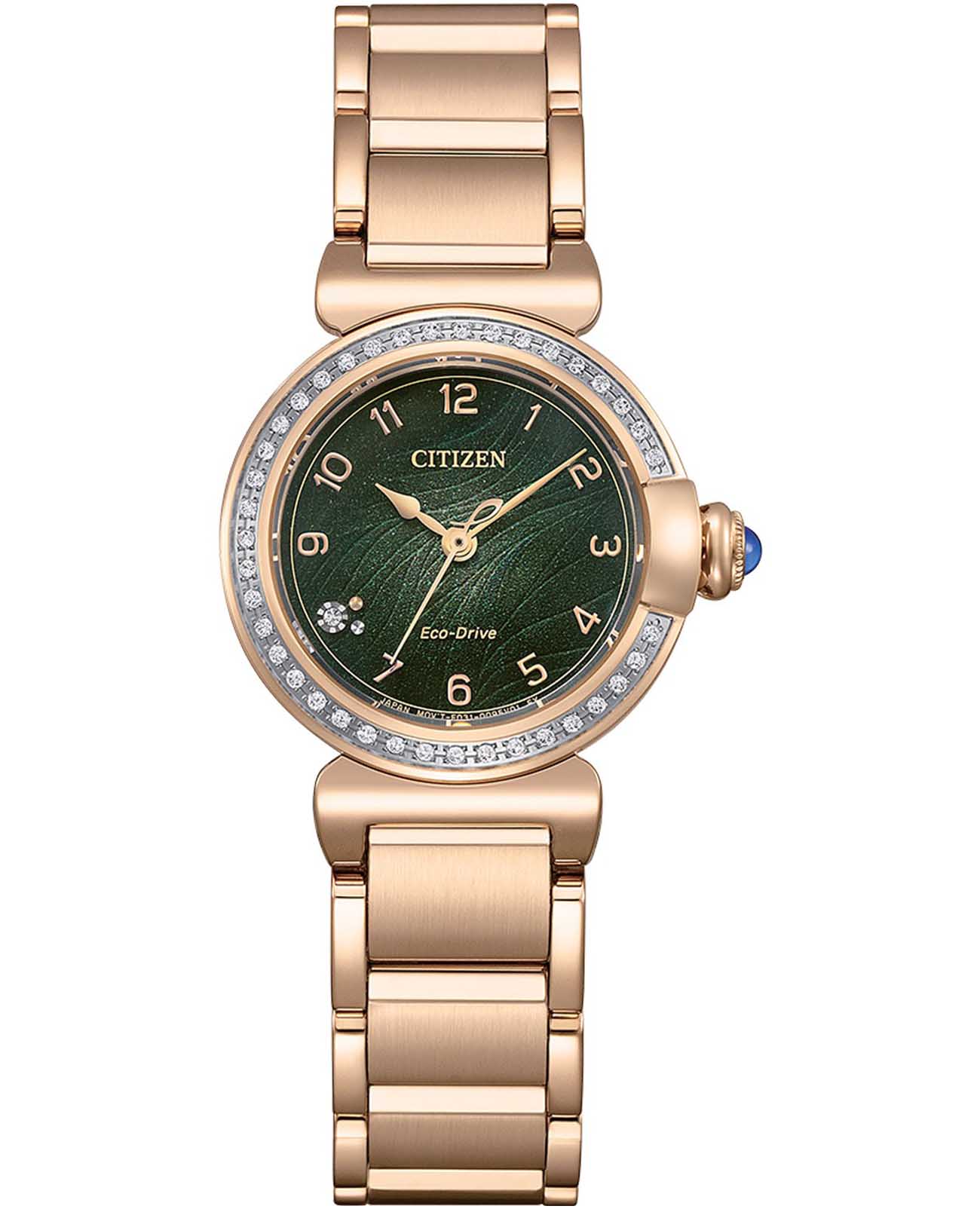 Citizen Citizen Citizen L EM1123-62X  EM1123-62X кварцевые женские часы зеленый циферблат, браслет нержавеющая сталь с ip-покрытием — вид спереди