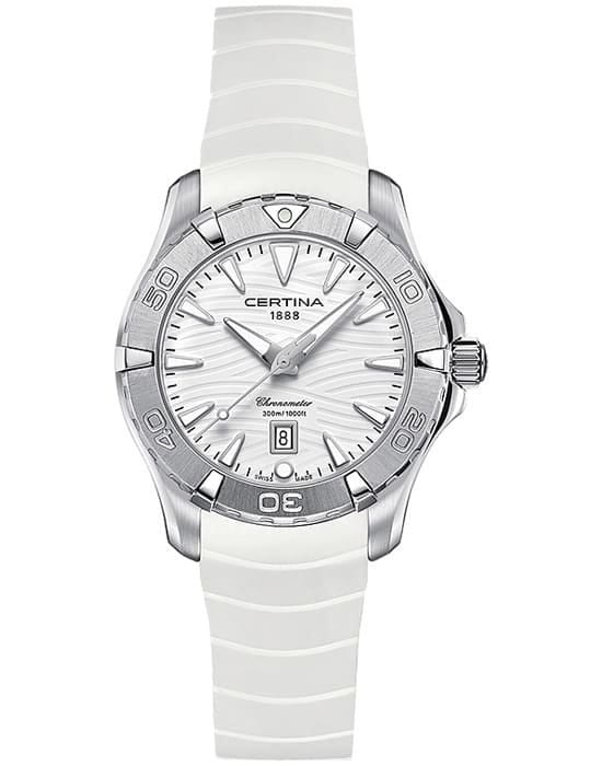 Certina Certina DS Action Lady C032.251.17.011.00 DS Action C0322511701100 кварцевые женские часы белый циферблат, браслет каучук — вид спереди