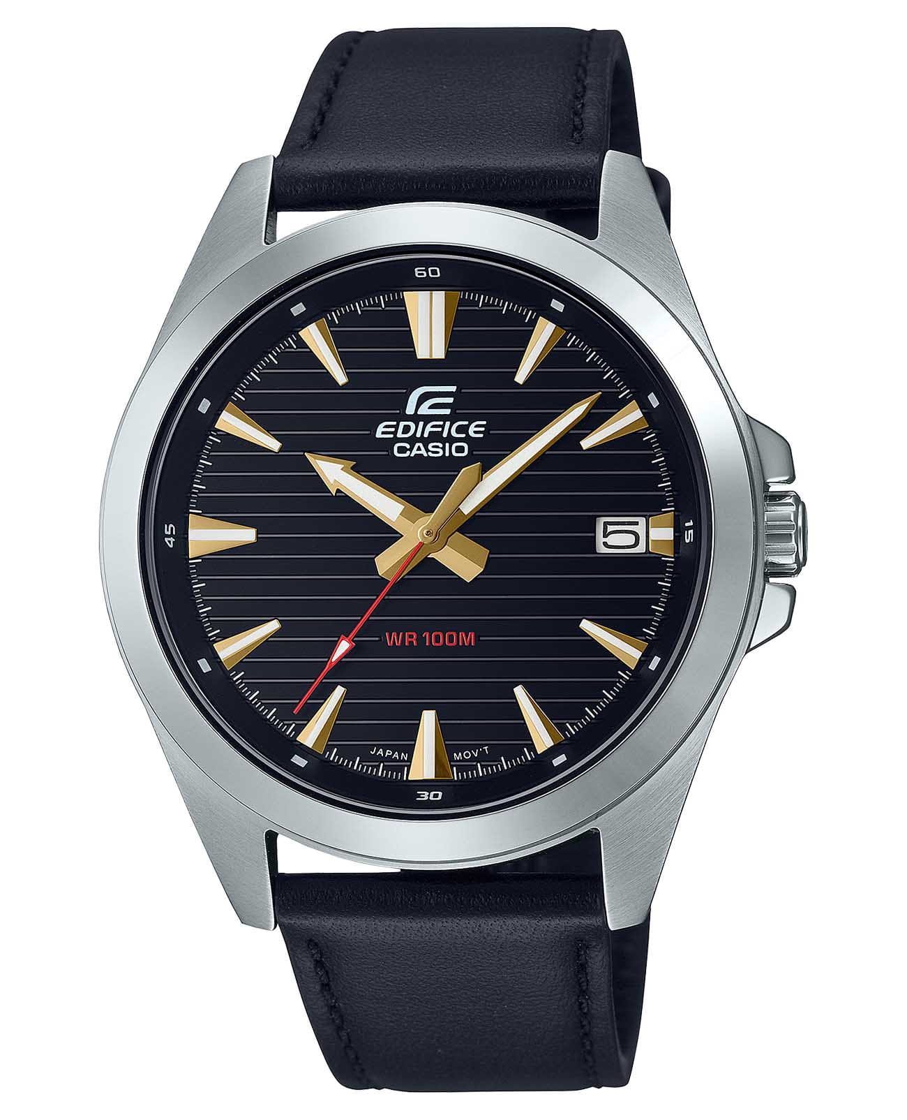 Casio Casio Edifice EFV-140L-1A EFV EFV-140L-1A кварцевые мужские часы синий циферблат, браслет кожаный — вид спереди
