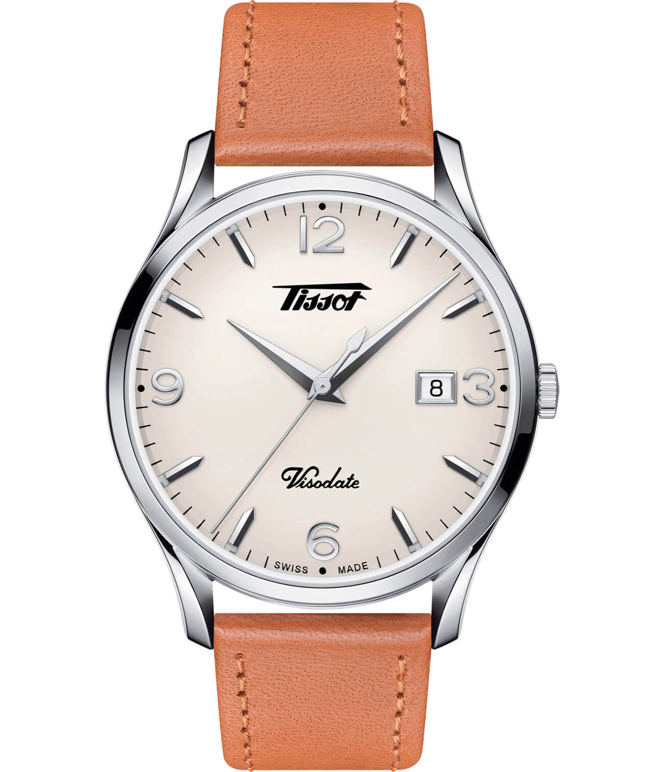 Tissot Tissot Heritage Visodate T118.410.16.277.00 Visodate T1184101627700 кварцевые мужские часы белый циферблат, браслет кожаный — вид спереди