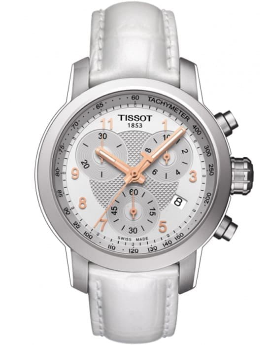 Tissot Tissot PRC 200 Chronograph Lady T055.217.16.032.01 PRC 200 T0552171603201 кварцевые женские часы белый циферблат, браслет кожаный — вид спереди