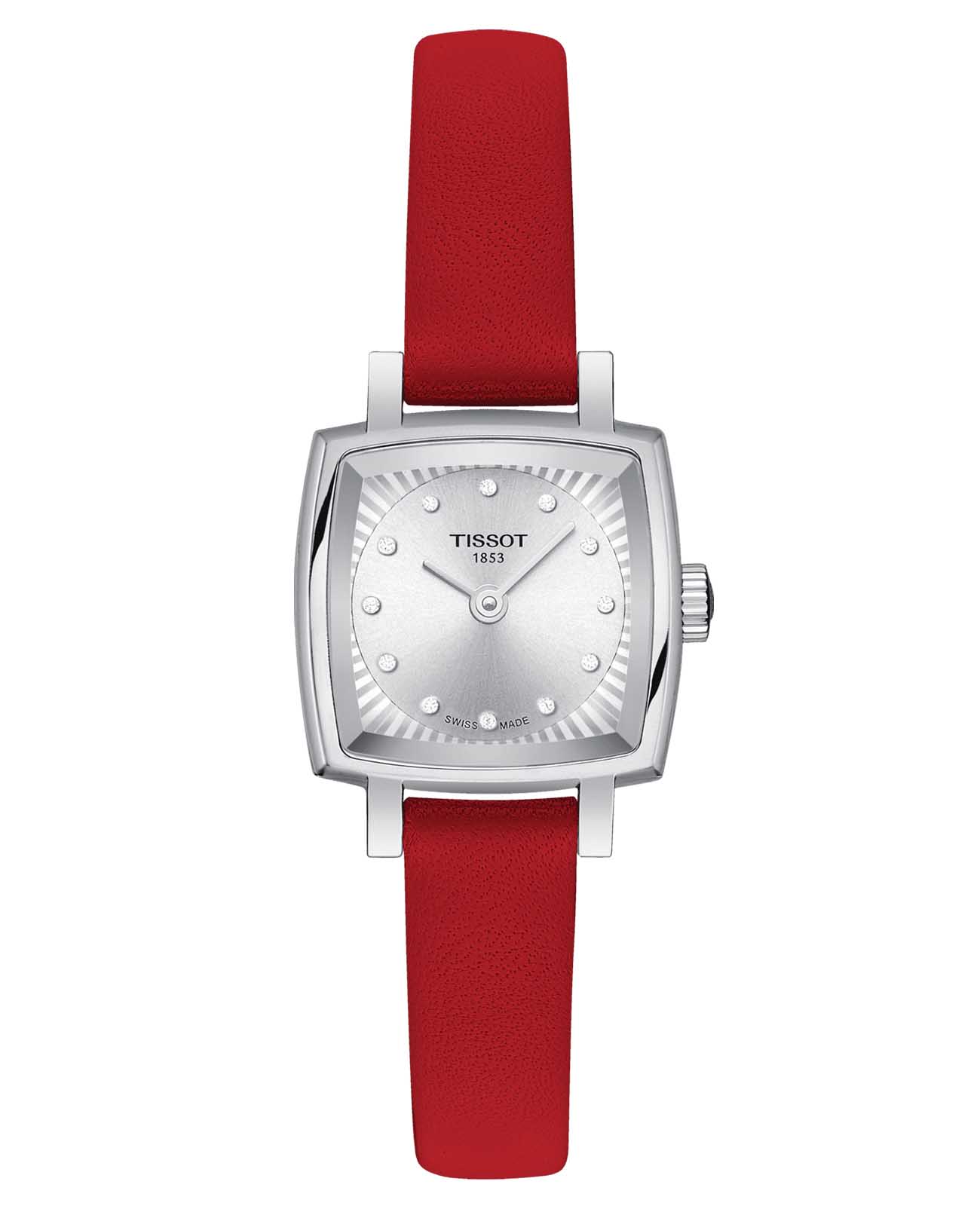 Tissot Tissot Lovely Square Valentines T058.109.16.036.00 Lovely T0581091603600 кварцевые женские часы серебристый циферблат, браслет кожаный — вид спереди