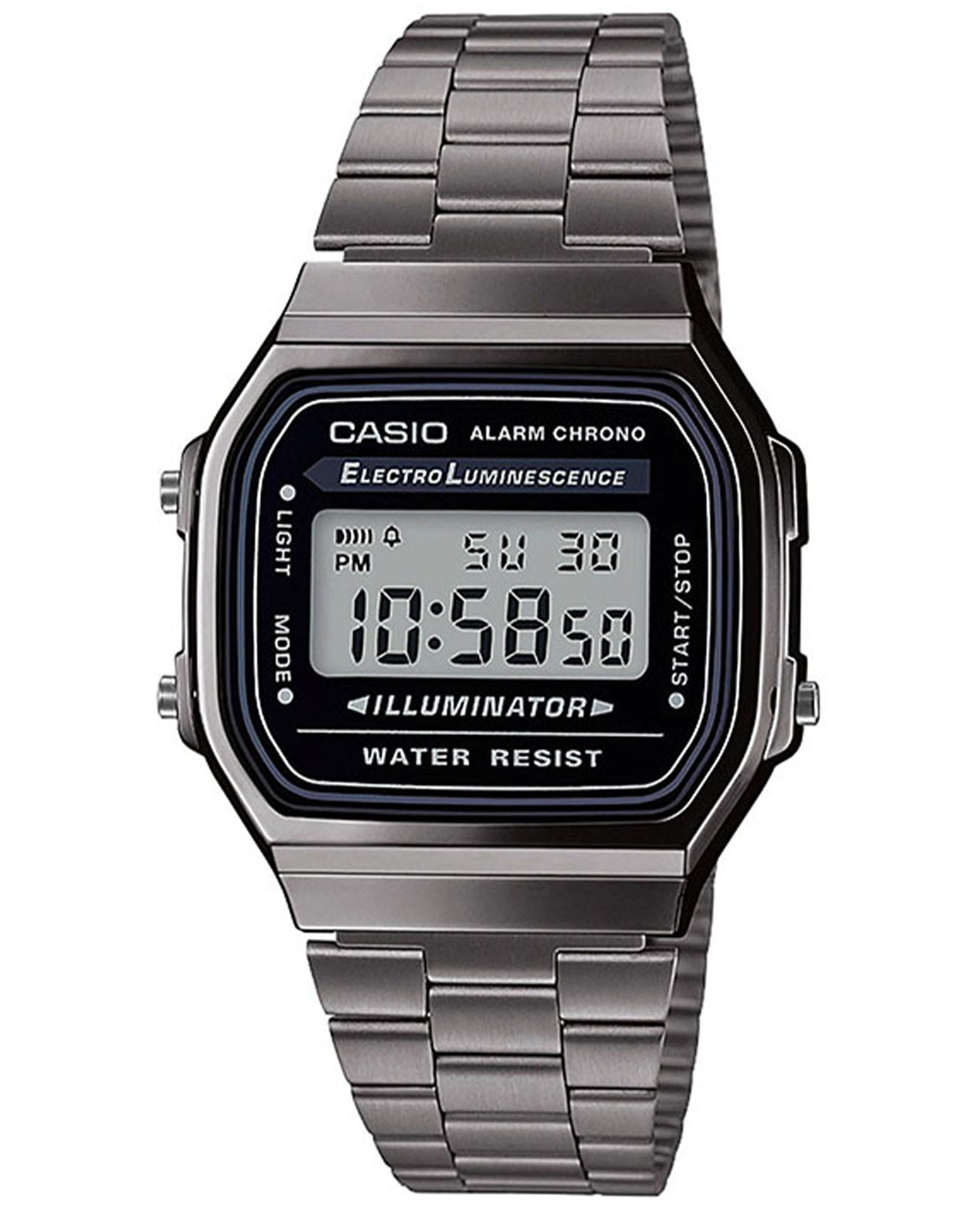 Casio Casio Collection A168WGG-1ADF (A168WGG-1A) Retro A168WGG-1A кварцевые мужские часы серый циферблат, браслет сталь с ip покрытием — вид спереди