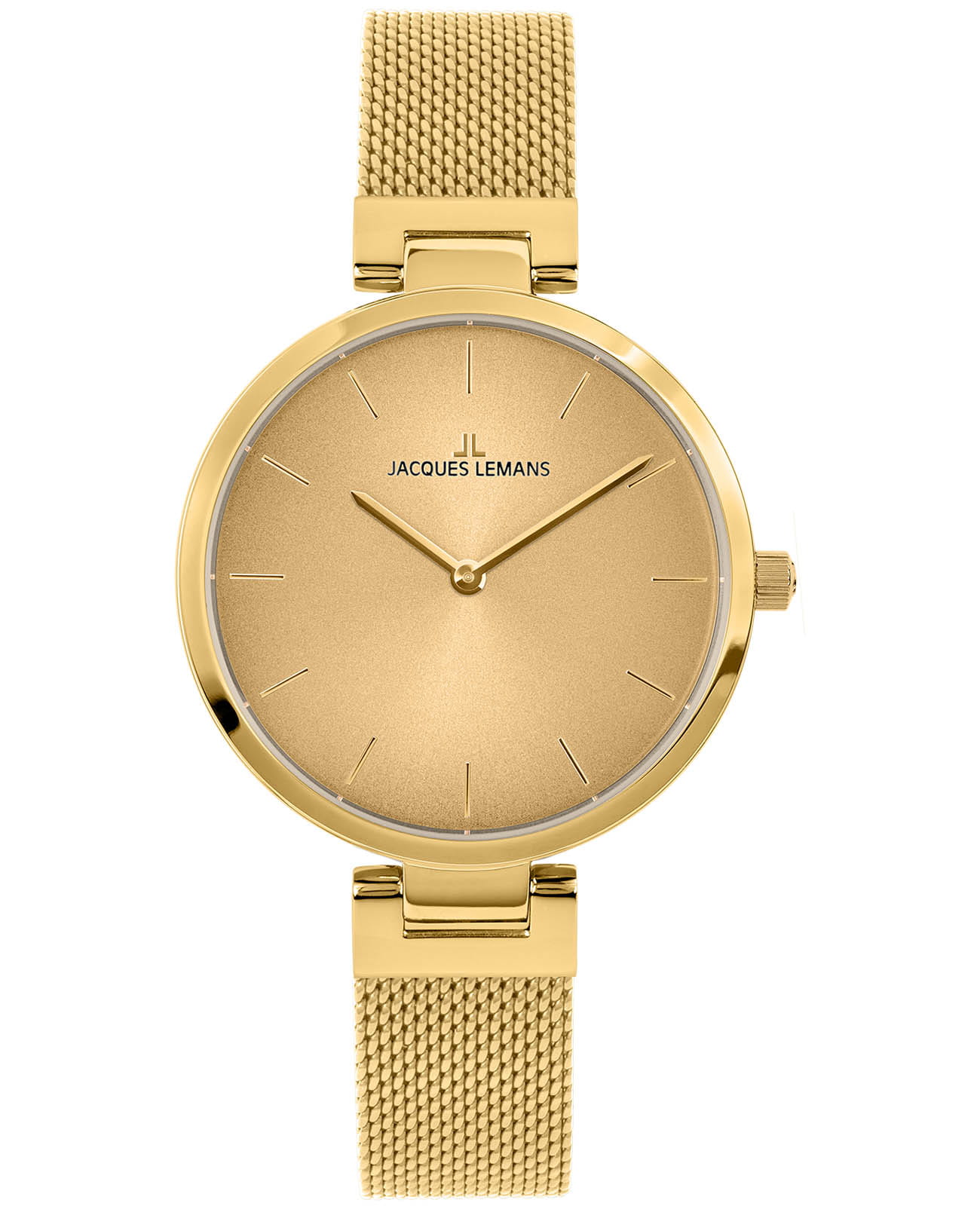 Jacques Lemans Jacques Lemans Classic 1-2110M  1-2110M кварцевые женские часы золотой циферблат, браслет сталь с ip покрытием — вид спереди