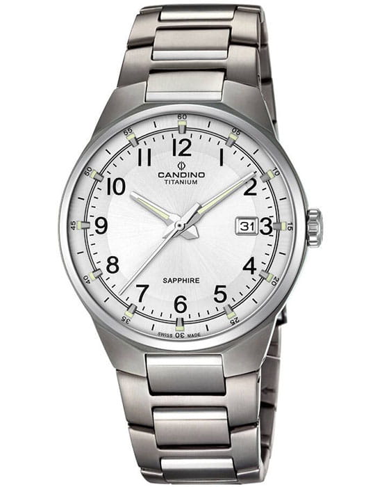 Candino Candino C4605/1  C4605/1 кварцевые мужские часы серебристый циферблат, браслет титановый — вид спереди