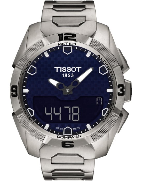 Tissot Tissot T-Touch Expert Solar T091.420.44.041.00 T Touch T0914204404100 кварцевые мужские часы синий циферблат, браслет титановый — вид спереди