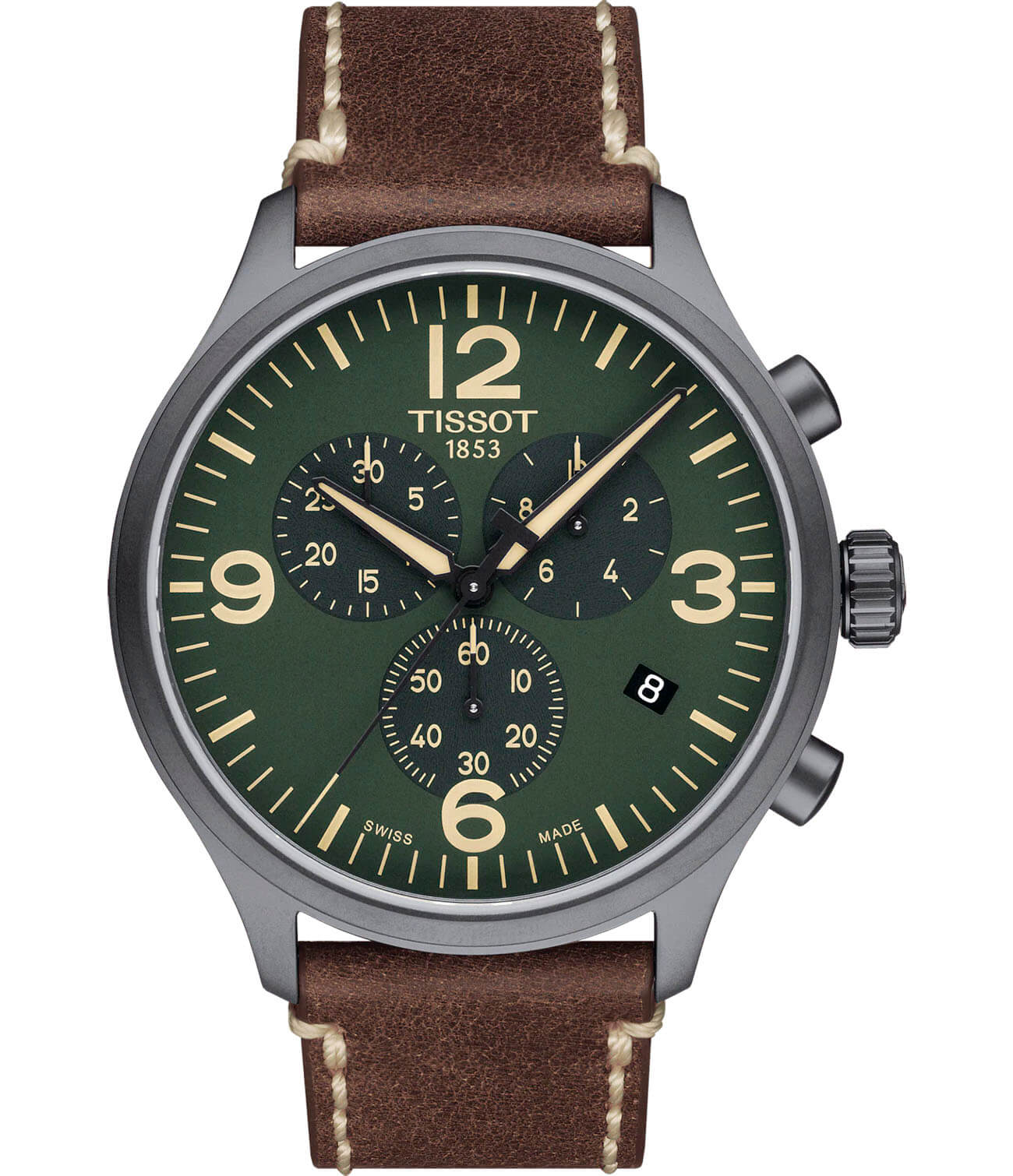 Tissot Tissot Chrono XL T116.617.36.097.00 Chrono XL T1166173609700 кварцевые мужские часы зеленый циферблат, браслет кожаный — вид спереди