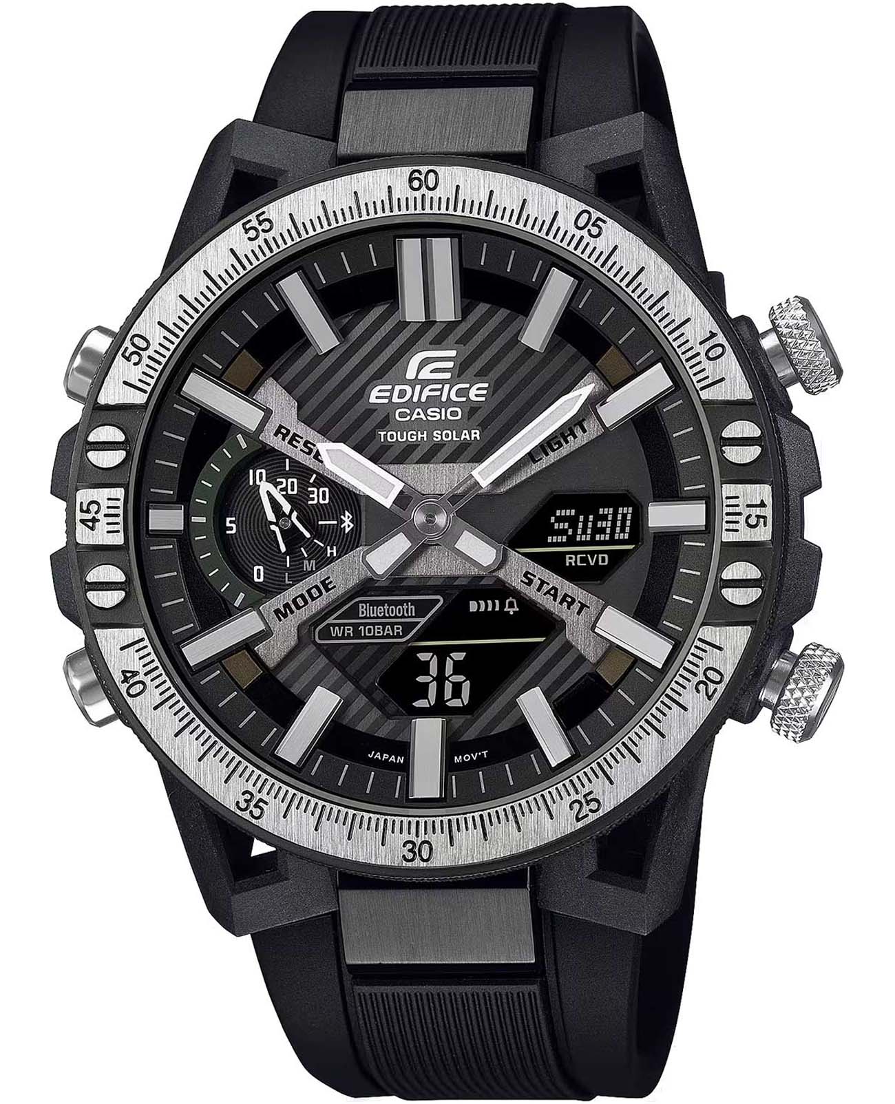Casio Casio Edifice ECB-2000TP-1A ECB ECB-2000TP-1A кварцевые мужские часы серый циферблат, браслет каучук — вид спереди