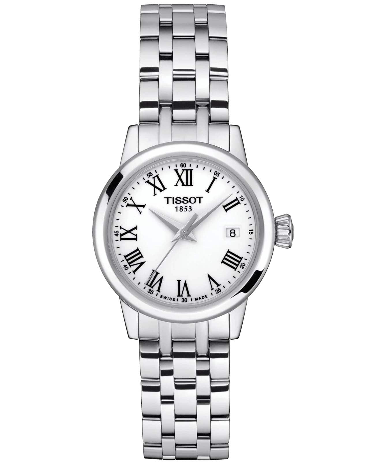 Tissot Tissot Classic Dream Lady T129.210.11.013.00 Classic Dream T1292101101300 кварцевые женские часы белый циферблат, браслет нержавеющая сталь — вид спереди