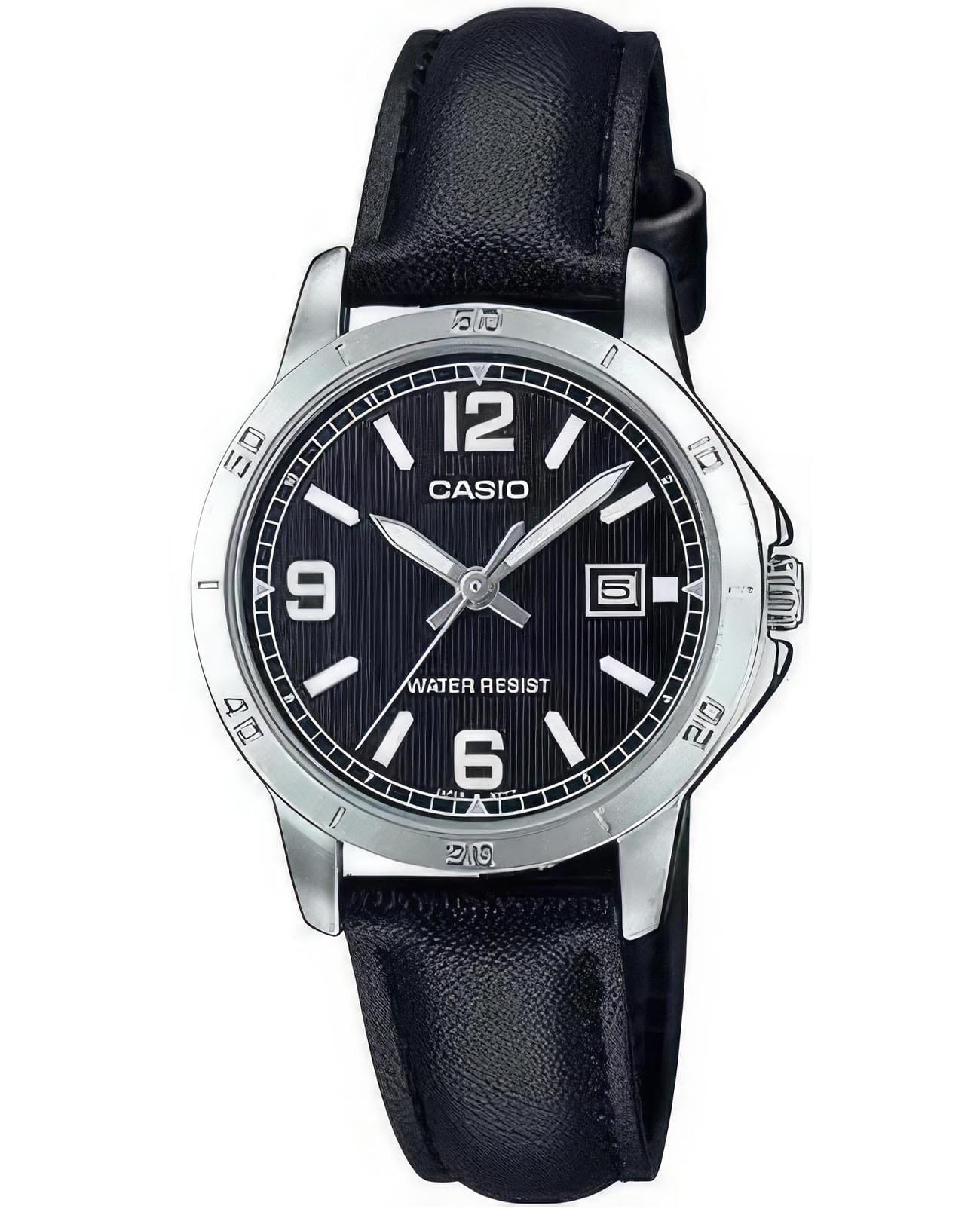 Casio Casio Collection LTP-V004L-1B  LTP-V004L-1B кварцевые женские часы черный циферблат, браслет кожаный — вид спереди