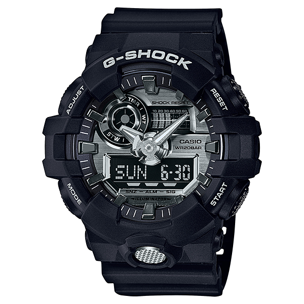 Casio Casio G-Shock GA-710-1A GA GA-710-1A электронные мужские часы черный циферблат, браслет полимер — вид спереди