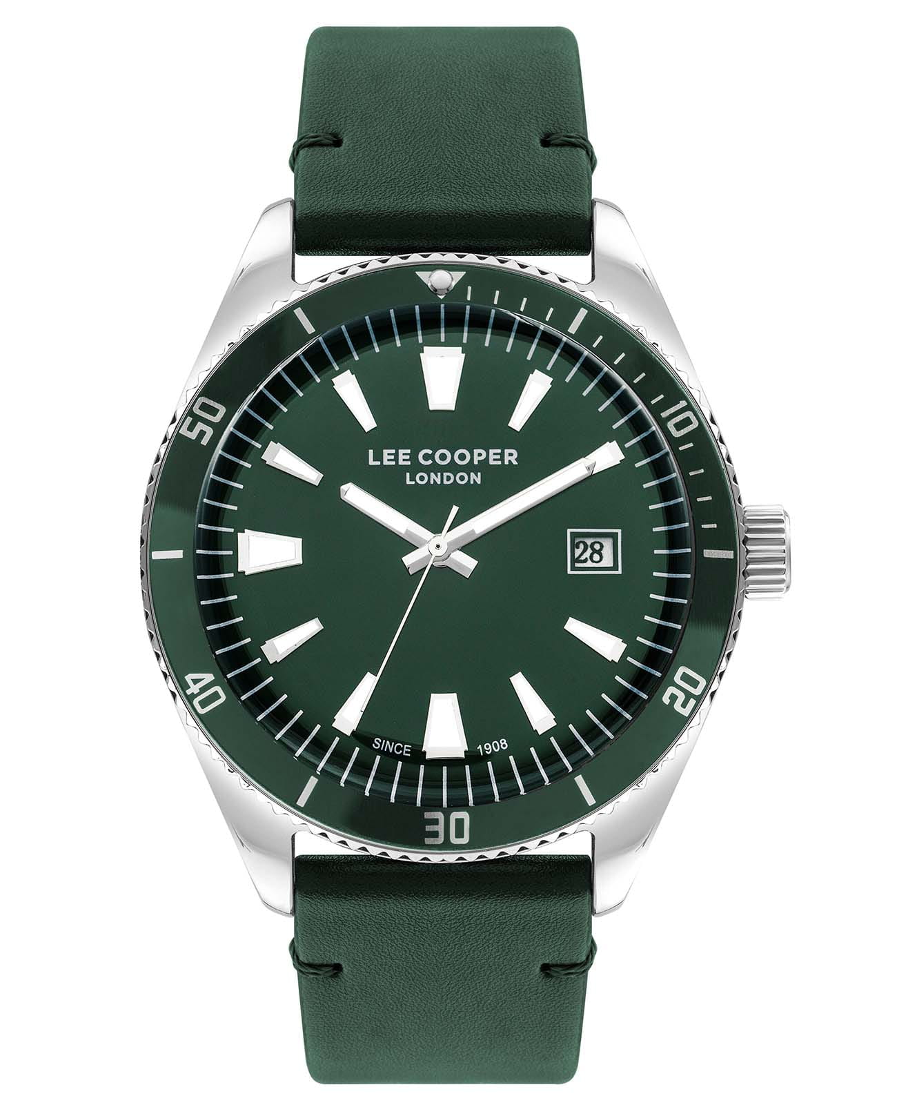 Lee Cooper Lee Cooper LC07611.377  LC07611.377 кварцевые мужские часы серебристый циферблат, браслет кожаный — вид спереди