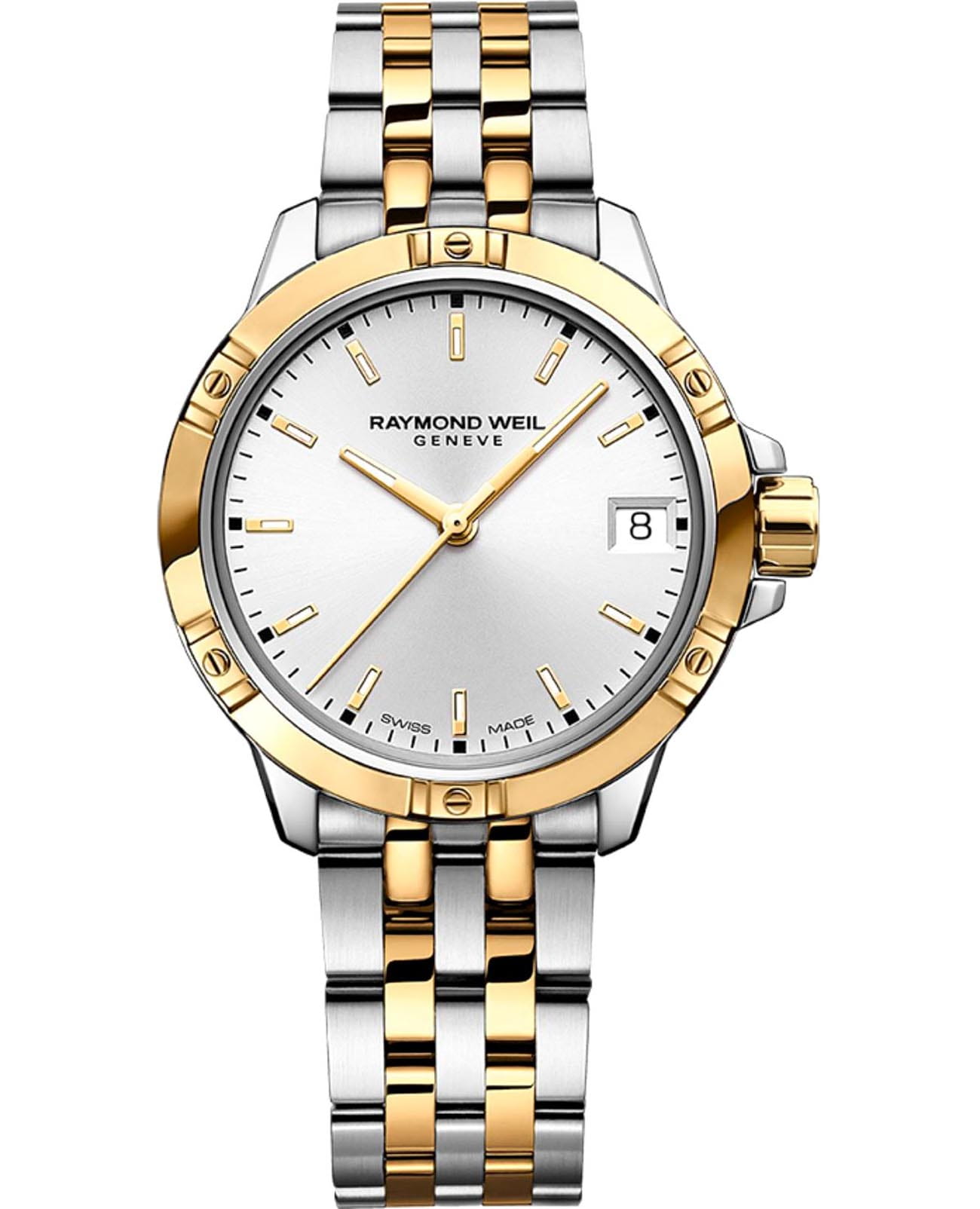 Raymond Weil Raymond Weil Tango 5960-STP-30041  5960-STP-30041 кварцевые женские часы белый циферблат, браслет нержавеющая сталь с pvd-покрытием — вид спереди