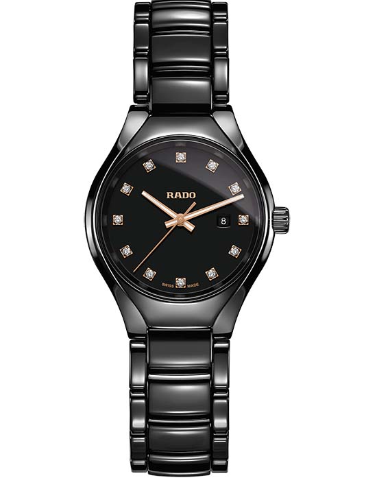 Rado Rado True Diamonds R27059732  R27059732 кварцевые женские часы черный циферблат, браслет высокотехнологичная керамика — вид спереди