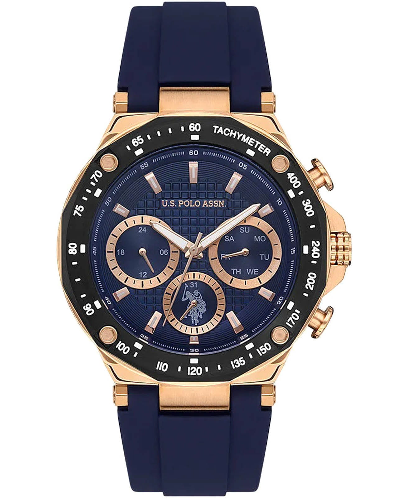 U.S. Polo Assn. U.S. Polo Assn. Crossing USPA1076-04  USPA1076-04 кварцевые мужские часы синий циферблат, браслет силикон — вид спереди