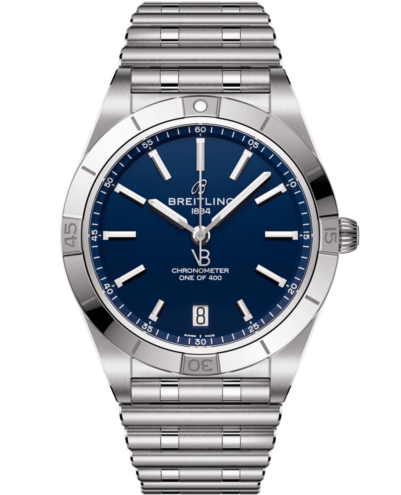 Breitling Breitling Chronomat Automatic 36 Victoria Beckham A103801A1C1A1  A103801A1C1A1 механические женские часы синий циферблат, браслет нержавеющая сталь — вид спереди