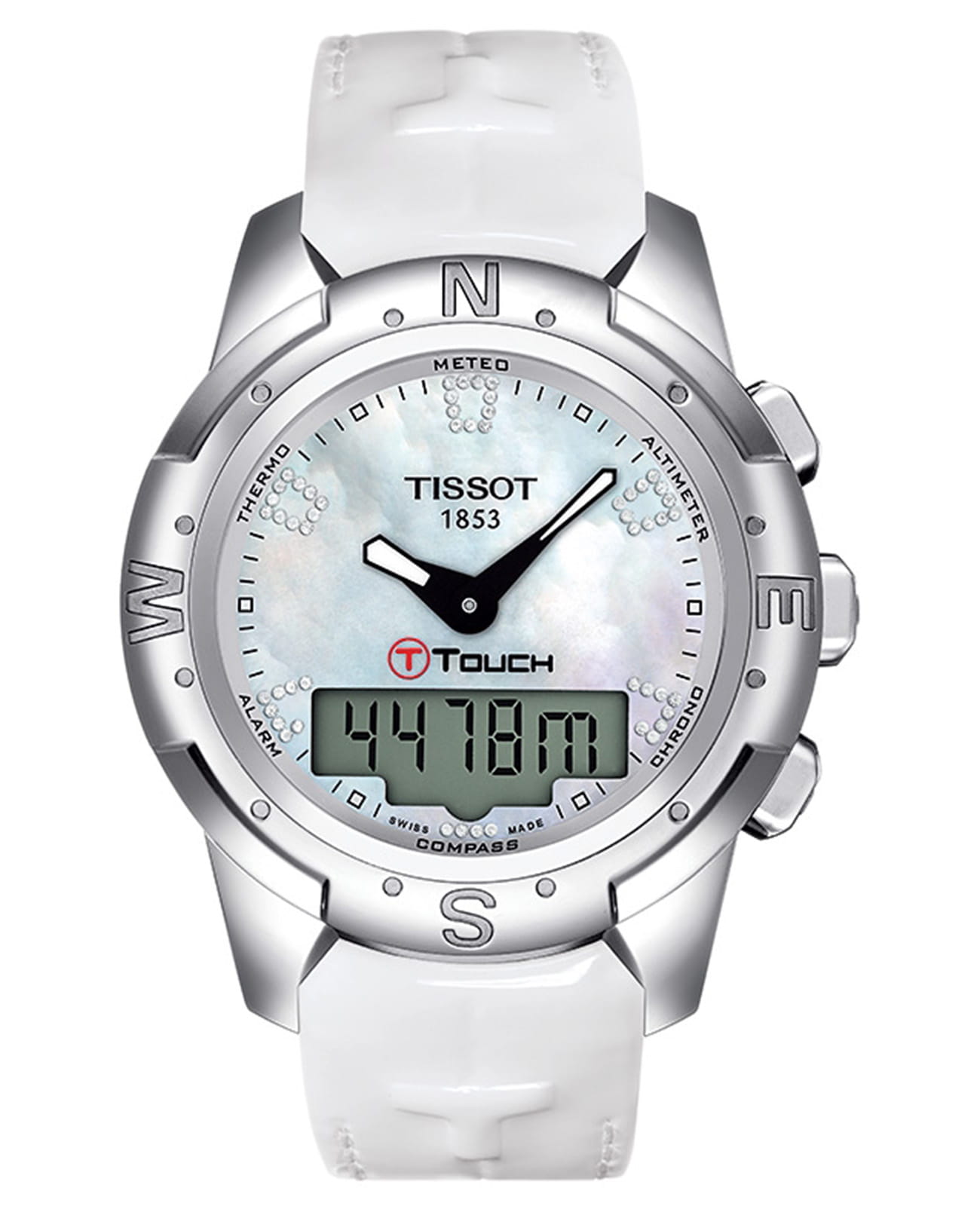 Tissot Tissot T-Touch II Titanium Lady T047.220.46.116.00 T Touch T0472204611600 кварцевые женские часы перламутровый циферблат, браслет кожаный — вид спереди