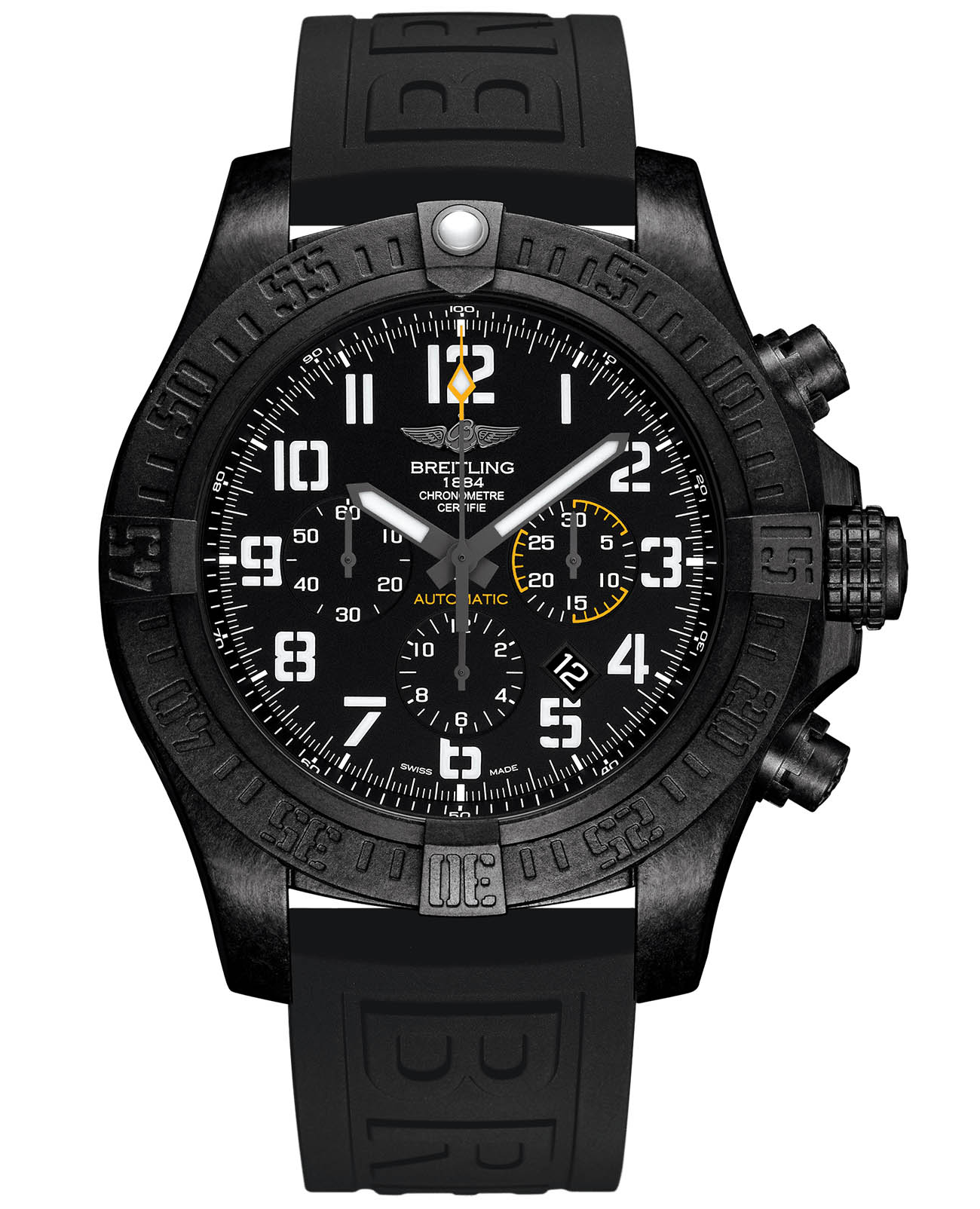 Breitling Breitling Avenger Hurricane 12H XB0170E41B1S2  XB0170E41B1S2 механические мужские часы черный циферблат, браслет каучук — вид спереди