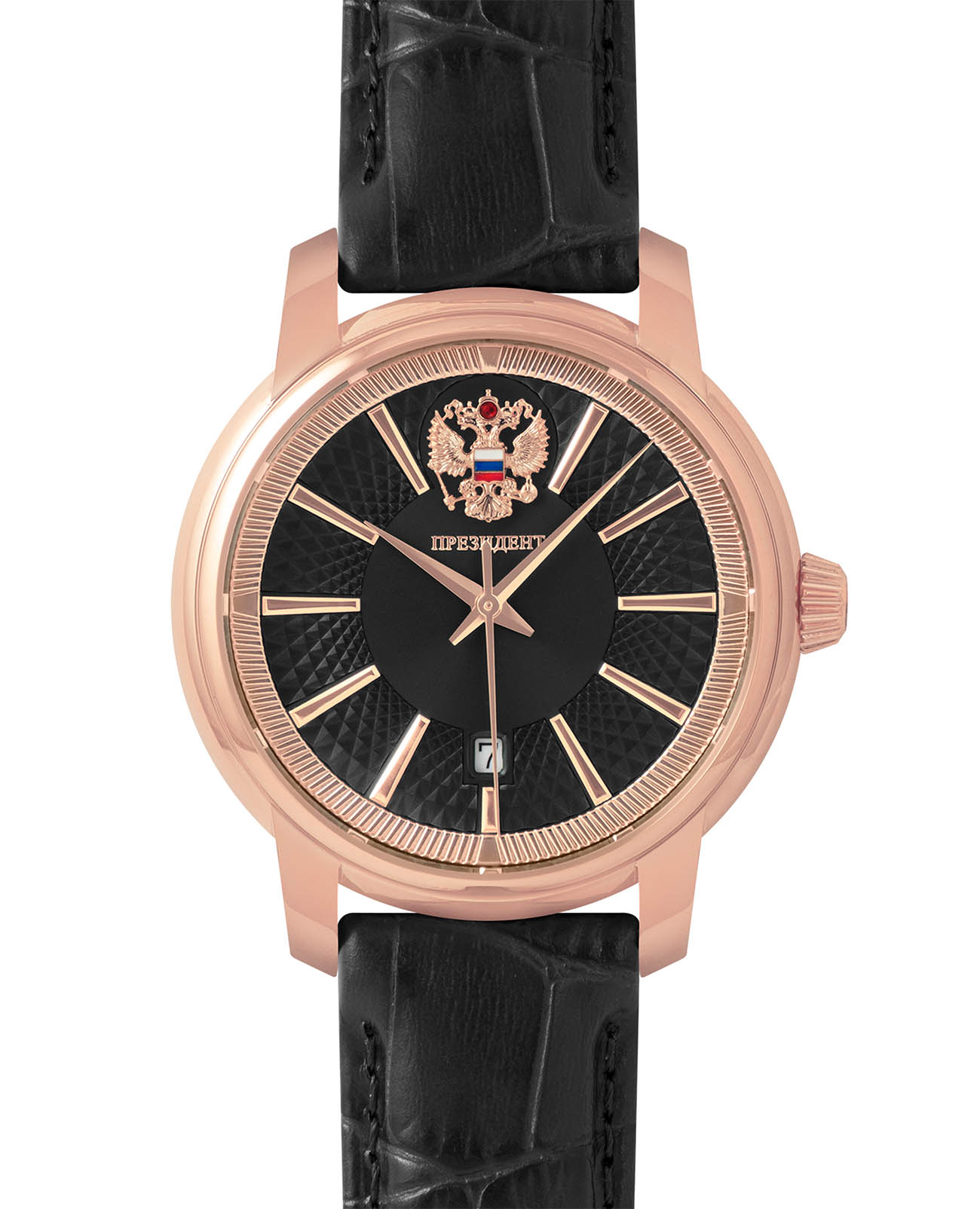 Президент Президент 4959002  4959002 механические мужские часы черный циферблат, браслет кожаный — вид спереди