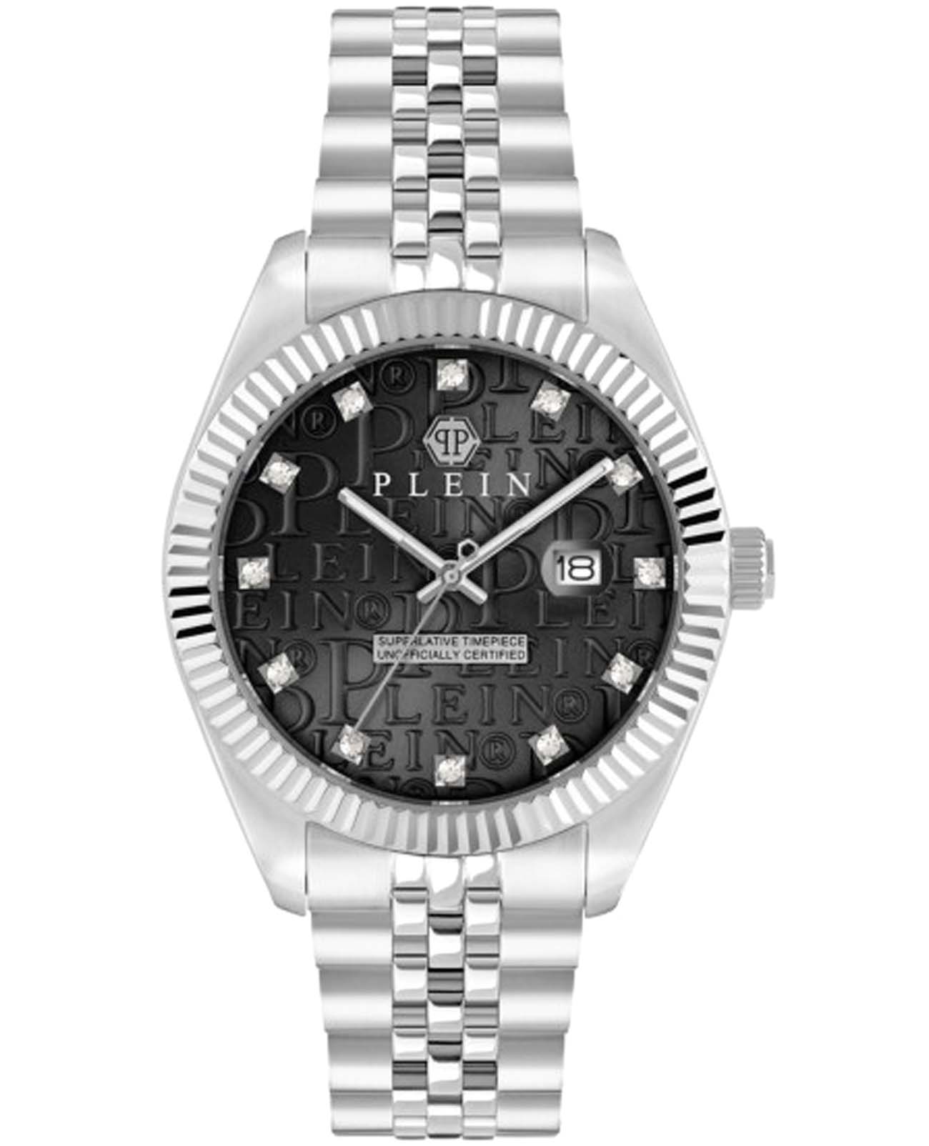 Philipp Plein Philipp Plein Date Superlative Gent PWMFA0125  PWMFA0125 кварцевые мужские часы черный циферблат, браслет нержавеющая сталь — вид спереди
