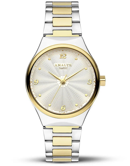 Amalys Amalys Olympe AMW-157  AMW-157 кварцевые женские часы белый циферблат, браслет нержавеющая сталь с pvd-покрытием — вид спереди