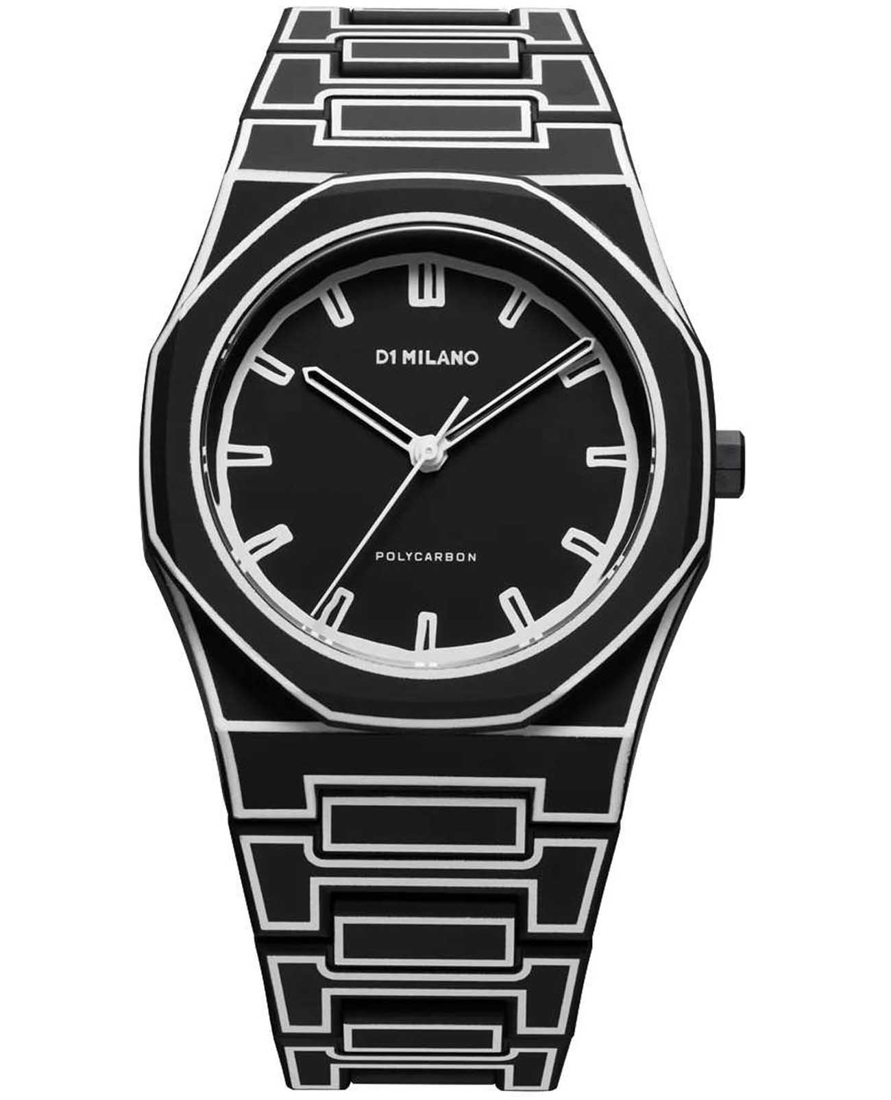 D1 Milano D1 Milano Polycarbon PCBJ33  PCBJ33 кварцевые мужские часы черный циферблат, браслет пластик — вид спереди