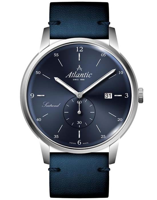Atlantic Atlantic 65353.41.55  65353.41.55 кварцевые мужские часы синий циферблат, браслет кожаный — вид спереди