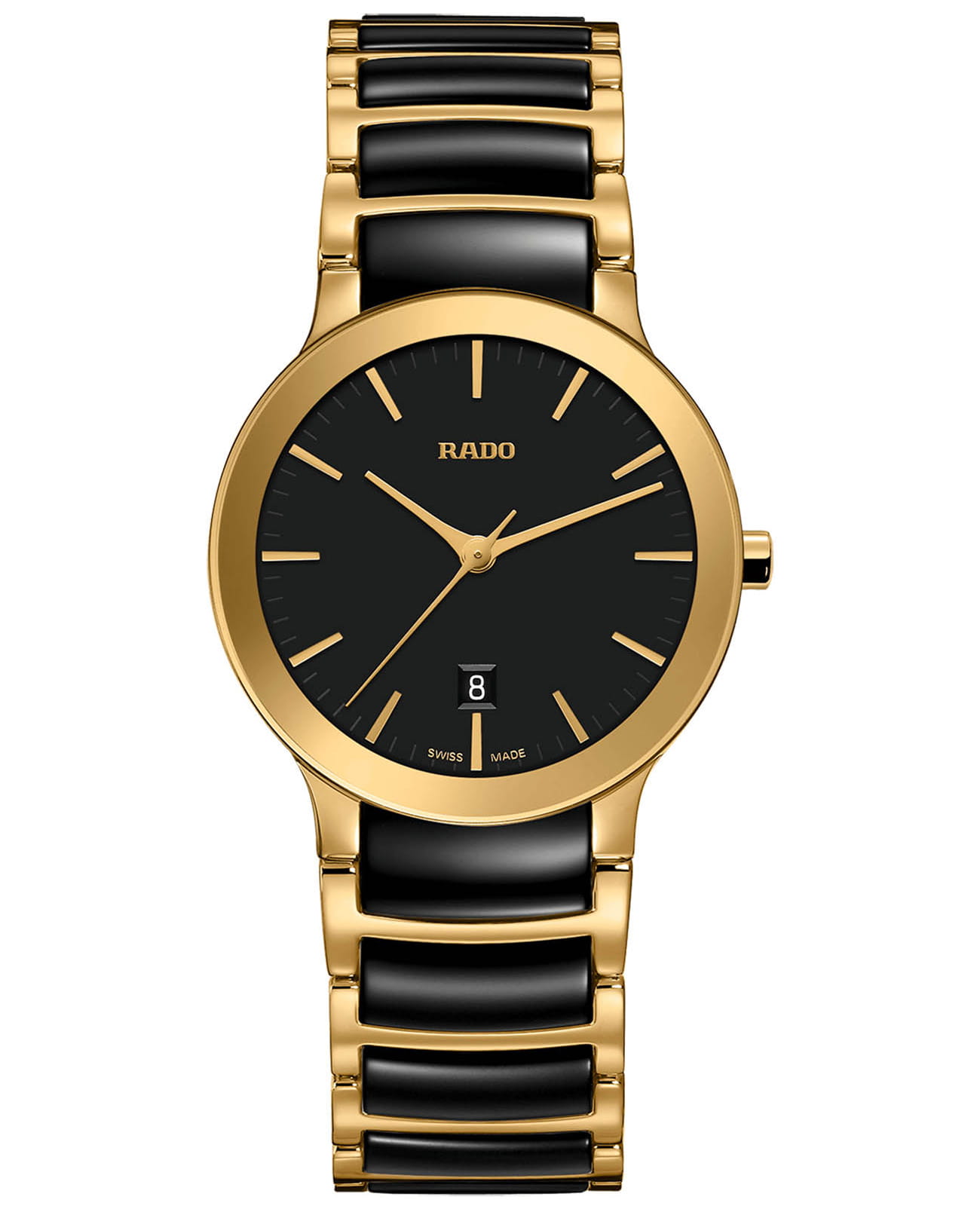 Rado Rado Centrix R30528172   R30528172 кварцевые женские часы черный циферблат, браслет сталь + pvd + керамика — вид спереди